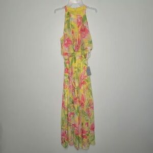 Floral Yellow Pink Maxi Dress for Women